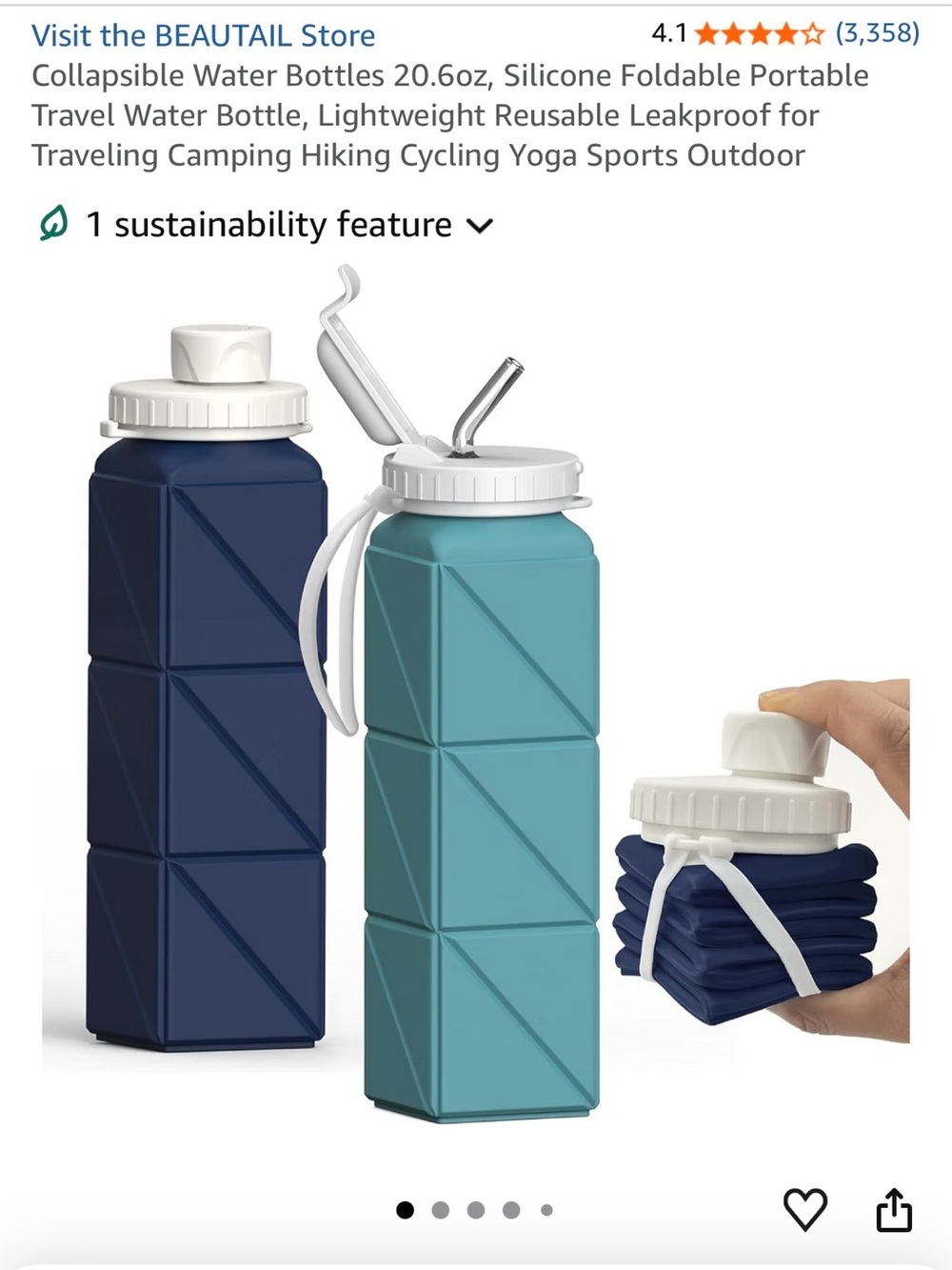 Collapsible Silicone Water Bottle – Navy & Teal